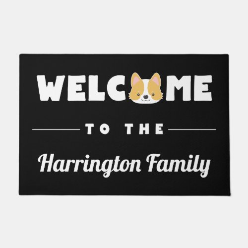 Cute Corgi Welcome Family Name Doormat