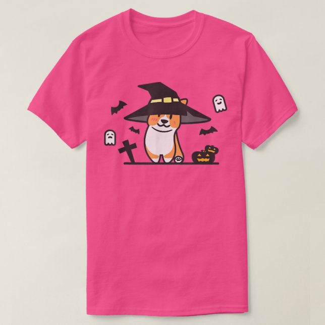 Cute Corgi Witch Spooky Ghost Bat Pumpkin Hallowee T-Shirt (Design Front)