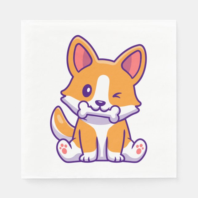 Cute Corgi with bone   Napkins (Front)