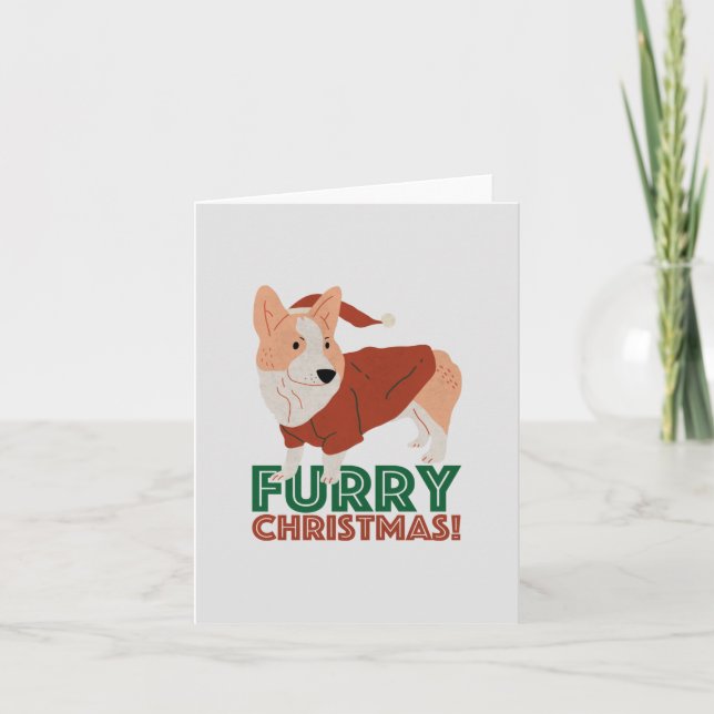 Cute Corgi with Christmas Pun: Furry Christmas Note Card (Front)