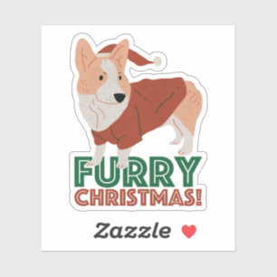 Cute Corgi with Christmas Pun: Furry Christmas Sticker