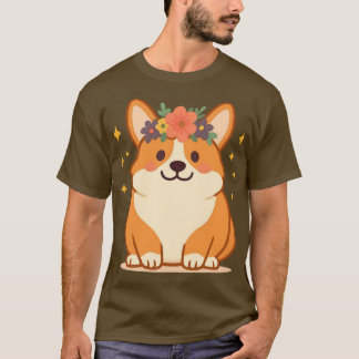 Cute Corgi with Flower Crown  T-Shirt