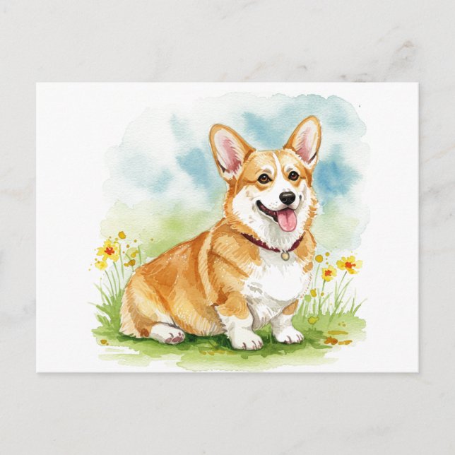 Cute Corgi with Flowers Postcard (Front)