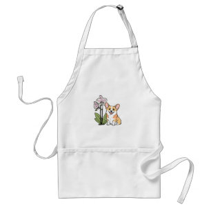 Cute Corgi with Orchidea Adult Apron