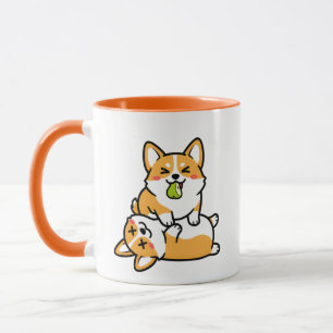 Cute Corgi with Pear on Tired Corgi Funny Dog Art Mug