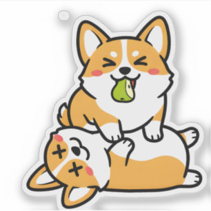 Cute Corgi with Pear on Tired Corgi Funny Dog Art Sticker