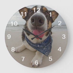 Cute Corgi with Tongue Out Large Clock