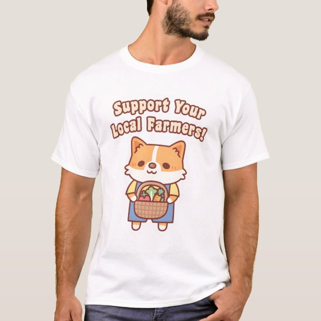 Cute Corgi With Vegetables Support Your Local Farm T-Shirt (Front)