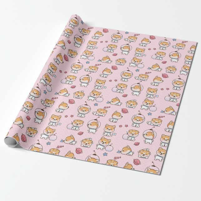 Cute Corgi Wrapping Paper (Unrolled)