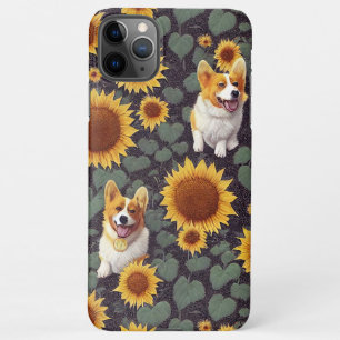 Cute Corgis Enchanted Sunflower Garden Drawing iPhone 11Pro Max Case