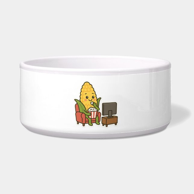 Cute Corn Watching TV with Popcorn Bowl (Front)