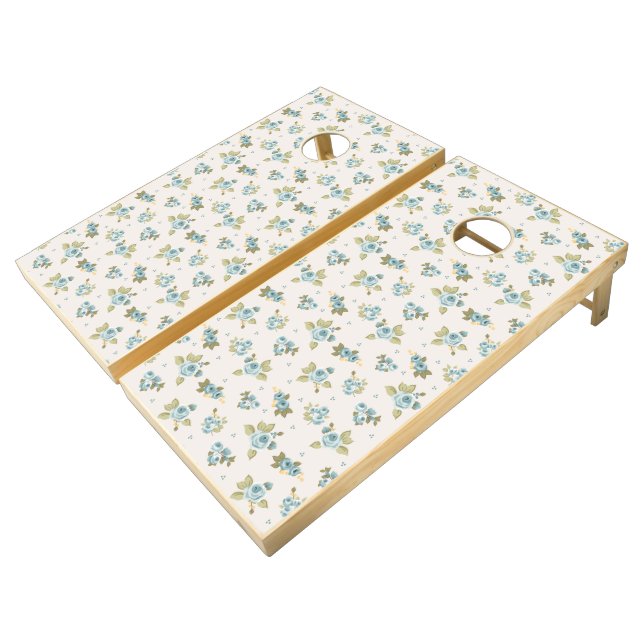 Cute Cornhole Board Romantic Blue Roses Set (Angled)