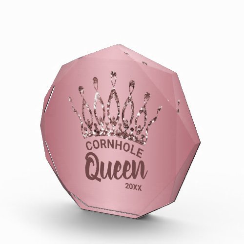 Cute Cornhole Queen Rose Gold Glitter Crown Custom Acrylic Award