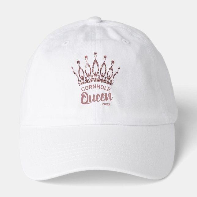 Cute Cornhole Queen Rose Gold Glitter Crown Custom Hat (Front)