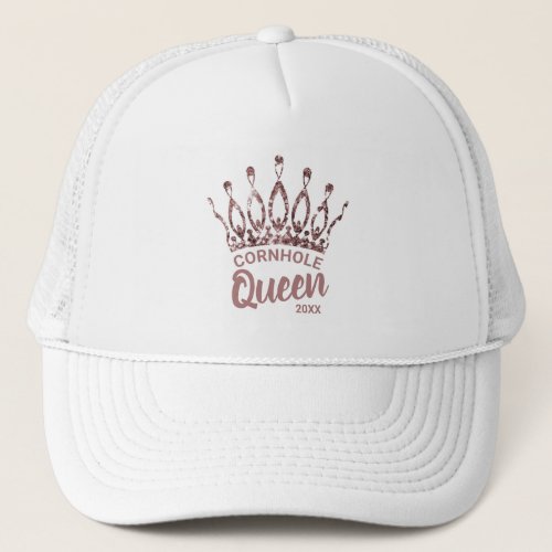 Cute Cornhole Queen Rose Gold Glitter Crown Custom Trucker Hat
