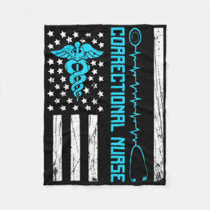 Cute Correctional Nurse Us Flag Nursing Healthcare Fleece Blanket