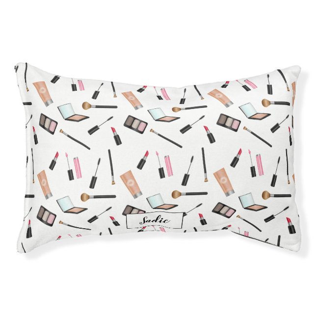 Cute Cosmetics Pattern With Pet's Own Name Pet Bed (Front)