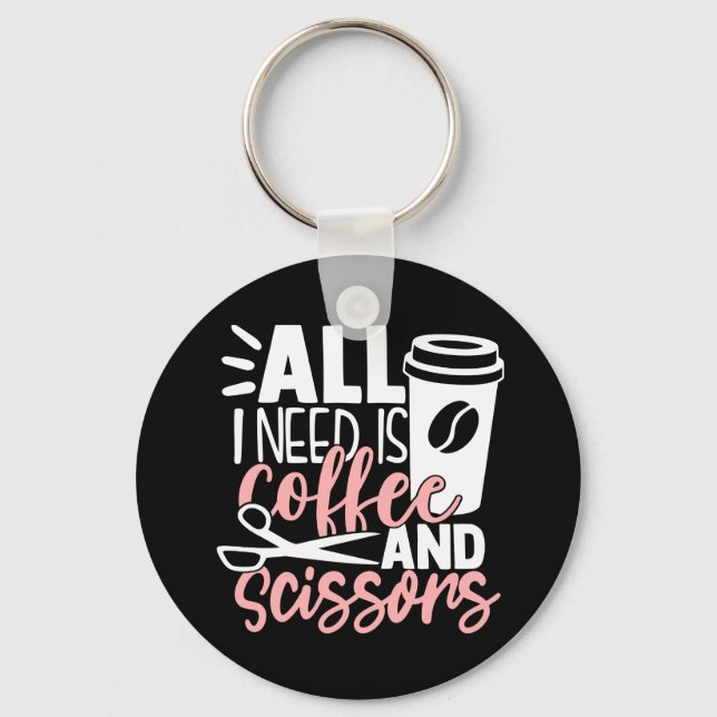 Cute Cosmetologist Coffee Hairdresser Hair Stylist Keychain (Front)