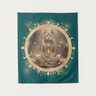 Cute Cosmic Christmas Cat Meditating Tapestry