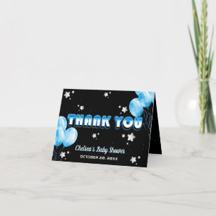 Cute Cosmic Night Blue Balloons Starry Baby Shower Letterpress Thank You Card