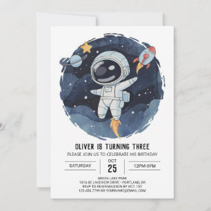 Cute Cosmic Online Astronaut Boy Birthday Invitation