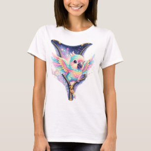 Cute Cosmic Parrot Peeking Zipper Fantasy Galaxy T T-Shirt