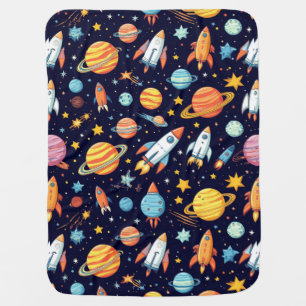 Cute Cosmic Pattern Cartoon Planets Stars Kids🌌 Baby Blanket
