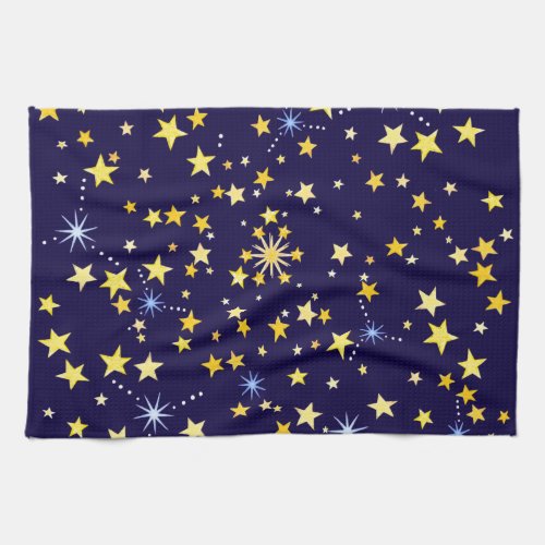 Cute Cosmic Pattern Starry Night Galaxy Navy Blue Kitchen Towel