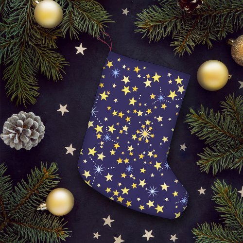Cute Cosmic Pattern Starry Night Galaxy Navy Blue Small Christmas Stocking