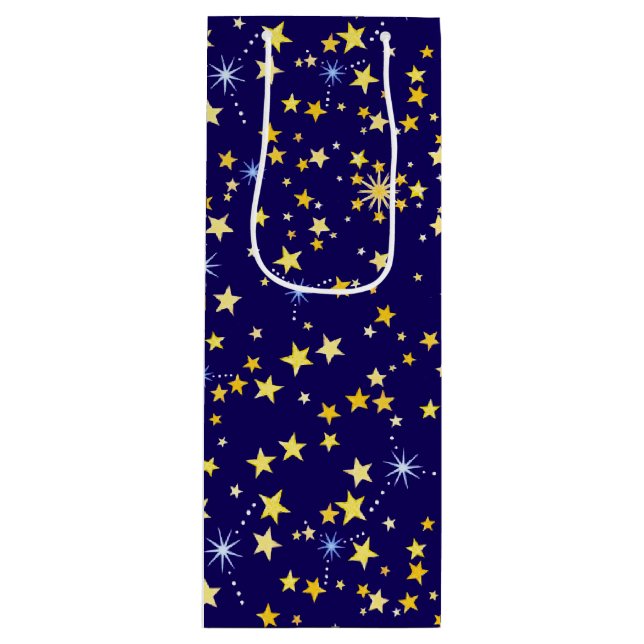 Cute Cosmic Pattern Starry Night Galaxy Navy Blue Wine Gift Bag (Front)