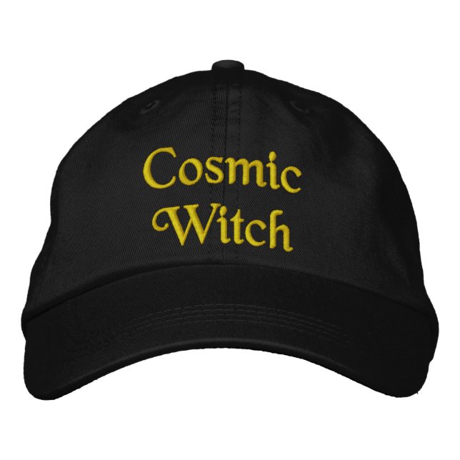 Cute Cosmic Witchcraft Quote Orange Black Embroidered Baseball Cap (Front)