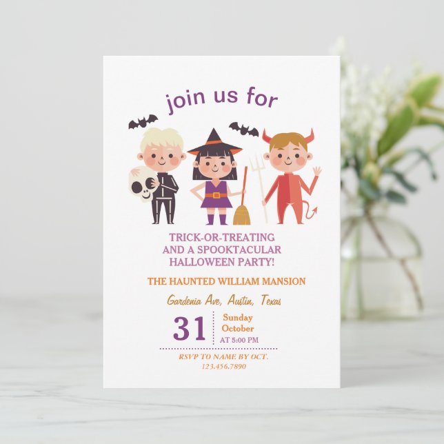 Cute Costume Halloween Halloween Party For Kids Invitation (Standing Front)