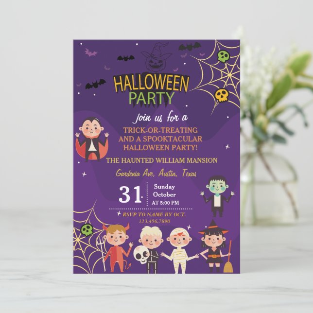 Cute Costume Halloween Party For Kids Invitation (Standing Front)