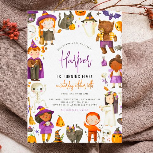 Cute Costume Party Girl Halloween Birthday Party Invitation