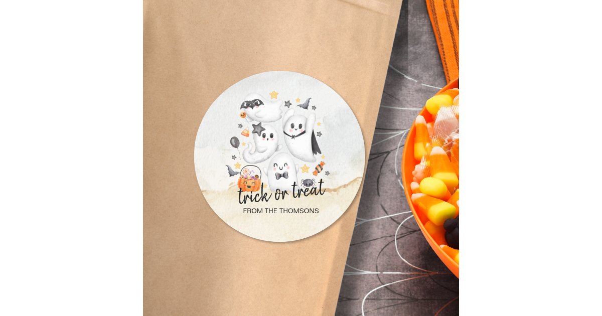 Cute Costume Spooky Ghost Pumpkin Halloween Classic Round Sticker | Zazzle