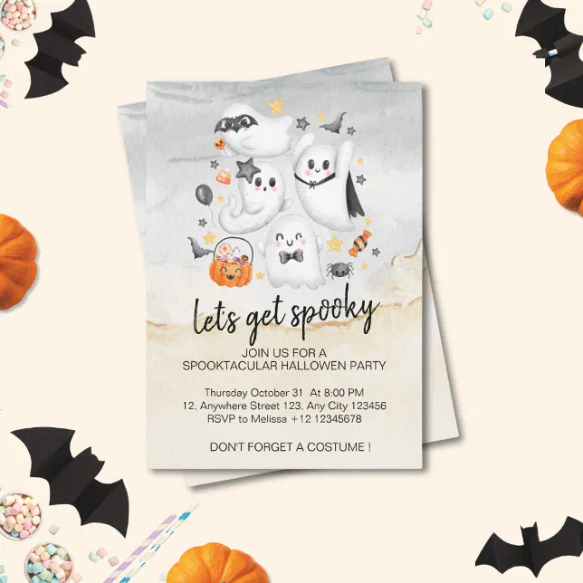 Cute Costume Spooky Ghost Pumpkin Halloween Invitation | Zazzle
