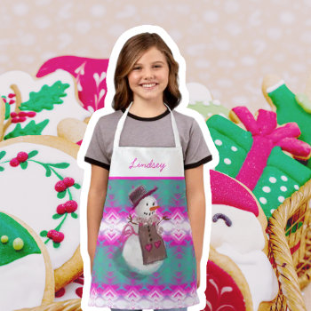 Cute Cosy Snow Girl Winter Patterned Apron by Ms_Jade at Zazzle