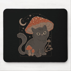 Cute Cottagcore Cat Mushroom Hat Vintage Grunge Ae Mouse Pad
