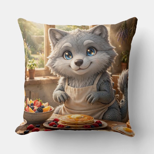 Cute Cottage Breakfast Creature Throw Pillow (Front)