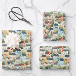 Cute cottage core tiled housewarming party wrapping paper sheets