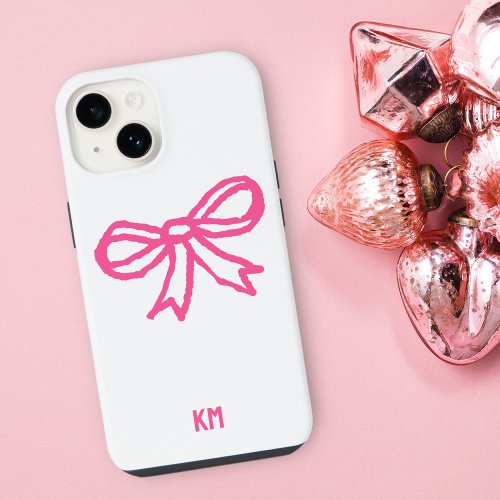 Cute Cottage Ribbon Monogram Bow Tie Simple Girly iPhone 14 Case
