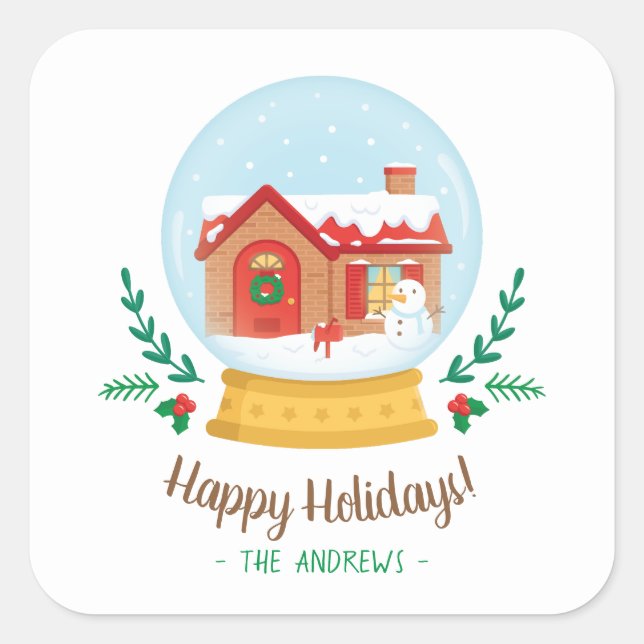 Cute Cottage Snowman Christmas Snow Globe Stickers (Front)