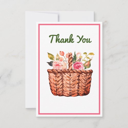 Cute Cottage Style Floral Basket Pink Green Thank You Card