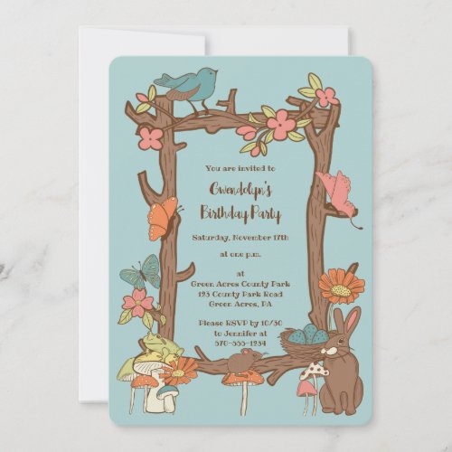 Cute Cottagecore Aesthetic Birds and Animals Invitation