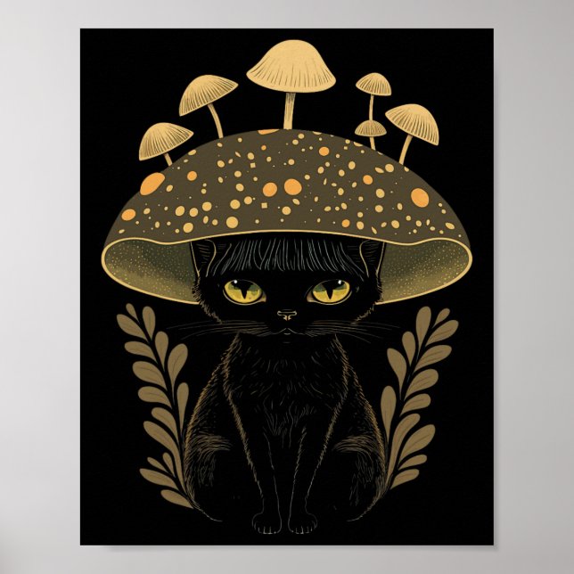 Cute Cottagecore Aesthetic Cat Mushroom Women Kids Poster (Front)