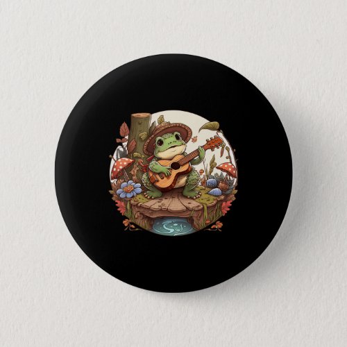 Cute Cottagecore Aesthetic Frog Playing Banjo on M Button