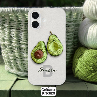 Cute Cottagecore Crochet Avocado Monogram Name iPhone 16 Case