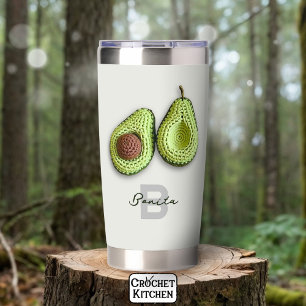 Cute Cottagecore Crochet Avocado Monogram Name  Insulated Tumbler
