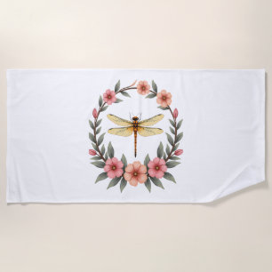 Cute Cottagecore Floral Dragonfly Aesthetic Girls Beach Towel