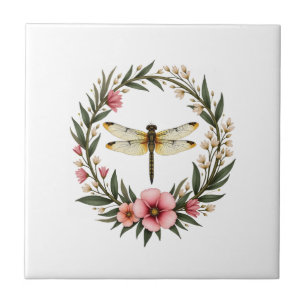 Cute Cottagecore Floral Dragonfly Aesthetic Girls Ceramic Tile